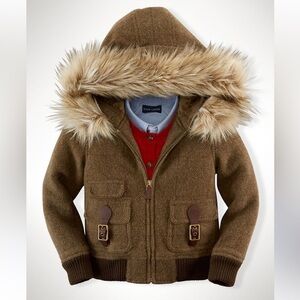 Ralph Lauren classic polo bomber with “fur” trim hood size 4